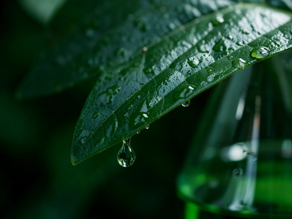 Dewdrop on Indonesian botanical leaf