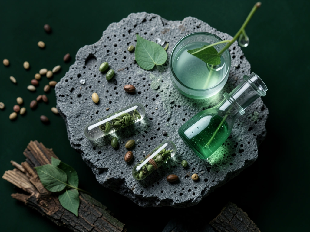 Pure botanical capsules on slate